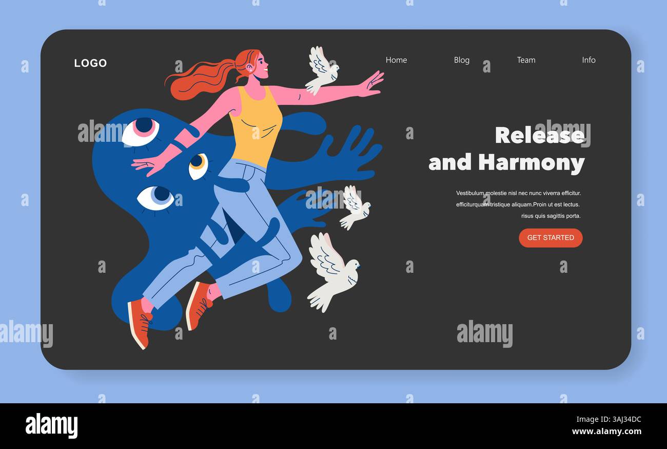 Concetto FOBO. Questa illustrazione rappresenta l'equilibrio tra caos e tranquillità attraverso figure espressive e uccelli. Cattura il tema del rilascio emotivo e dell'armonia nella vita. Illustrazione vettoriale. Illustrazione Vettoriale