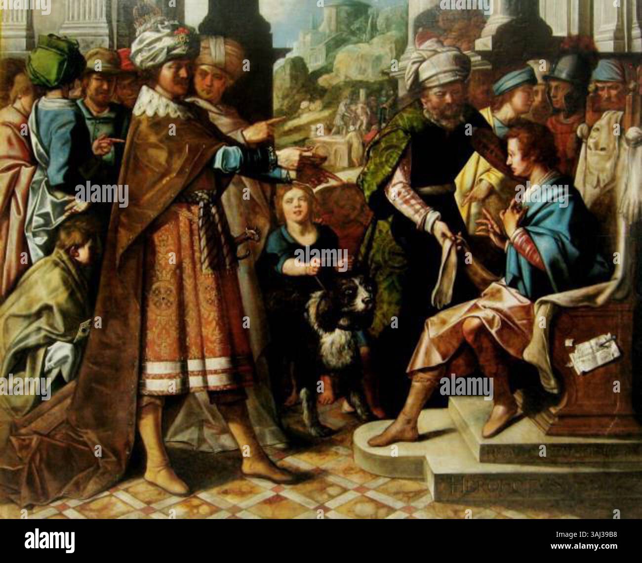 Il giudizio di Cambyses di Martin Hermann Faber (1587-1648), dipinto nel 1617, raffigura il re persiano Cambyses che condanna un ladro alla mutilazione. Il dipinto ad olio, ospitato presso il Rathaus Emden, è firmato e datato nell'angolo in basso a destra. Foto Stock