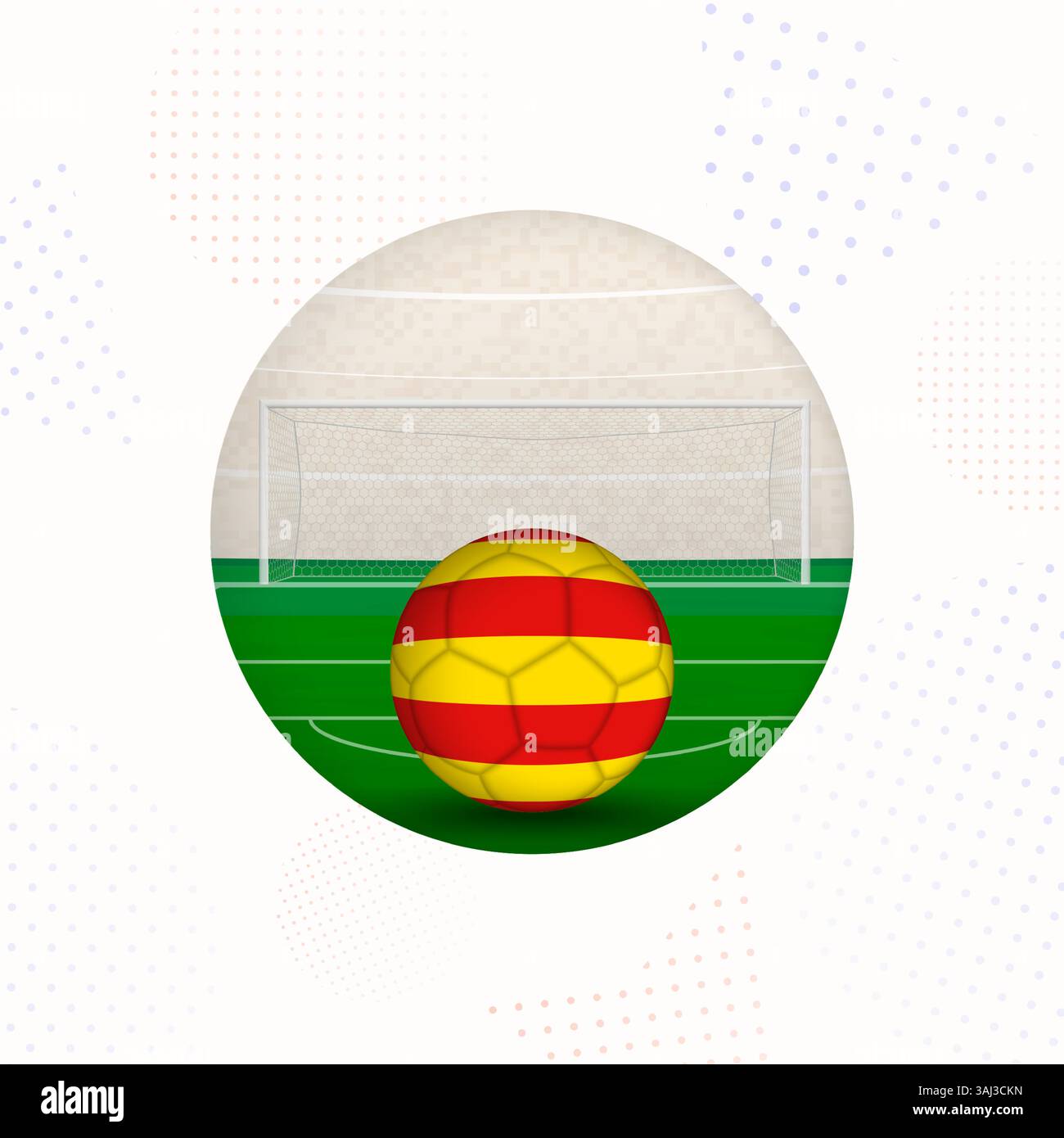 Immagine di calcio della bandiera della Catalogna per le promozioni sportive, pallone da calcio della Catalogna pronto per il calcio d'inizio. Perfetto per design sportivi e tornei di calcio Illustrazione Vettoriale