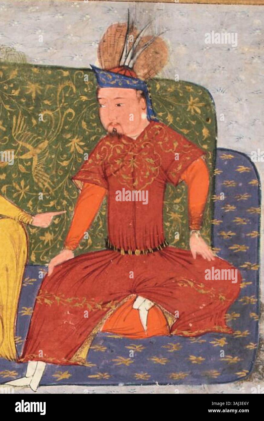 Yesugeoi è raffigurato in trono in questa illustrazione dal Jami al-Tawarikh, creato da un artista tra il 1420 e il 1430. Il manoscritto, situato nella Bibliothèque nationale de France, presenta una significativa figura mongola. Foto Stock