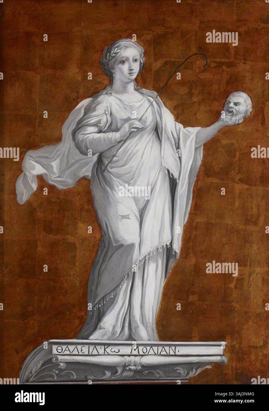 Questo dipinto rappresenta Thalia, la Musa della Commedia e della poesia Pastorale, attribuita alla Scuola lombarda Italiana. Creato intorno al 1800, è un olio su tavola ospitato nella collezione del National Trust. Foto Stock