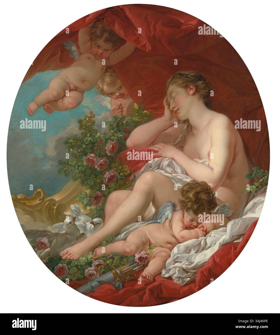"Il sonno di Venere" di Francesco Boucher (1754 circa) raffigura la dea mitologica Venere in uno stato tranquillo e sereno di sonno, mostrando l'attenzione dello stile rococò sulla sensualità e sulla morbidezza. Foto Stock