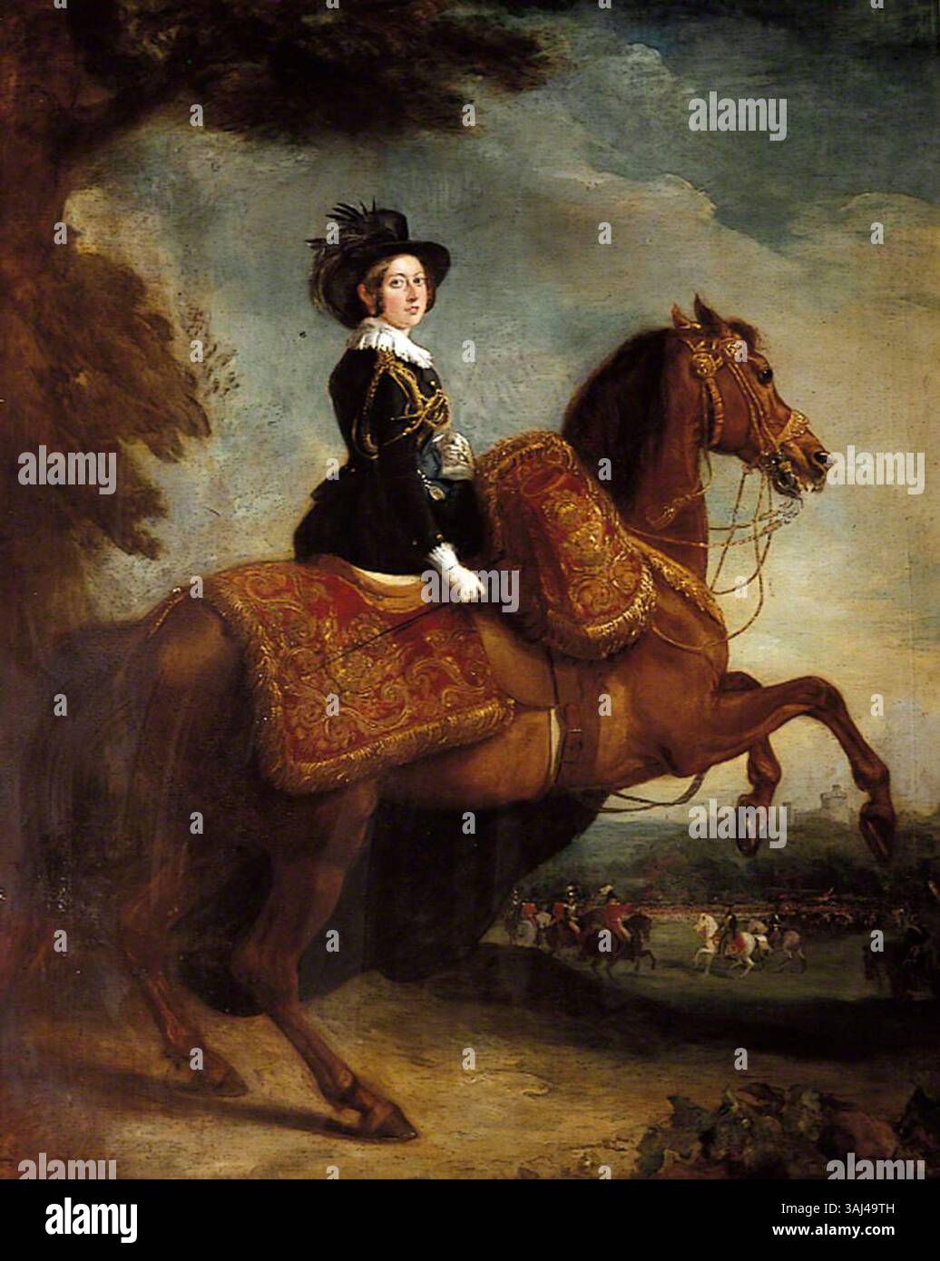 Questo ritratto di Francis Grant, dipinto tra il 1845 e il 1846, raffigura la regina Vittoria a cavallo. Il ritratto equestre mette in evidenza la sua forza e la sua leadership come monarca dell'Impero britannico. Foto Stock