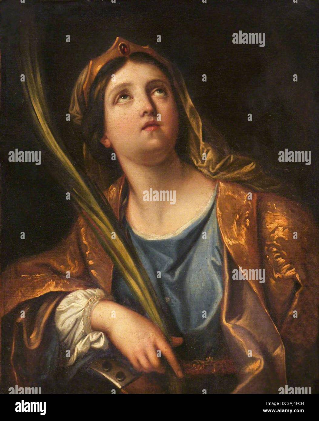 Questa opera religiosa, creata dopo Pierre Mignard i, raffigura Santa Caterina d'Alessandria. Dipinto tra il 1600 e il 1699, l'olio su tela cattura la pietà e il martirio del santo. Foto Stock