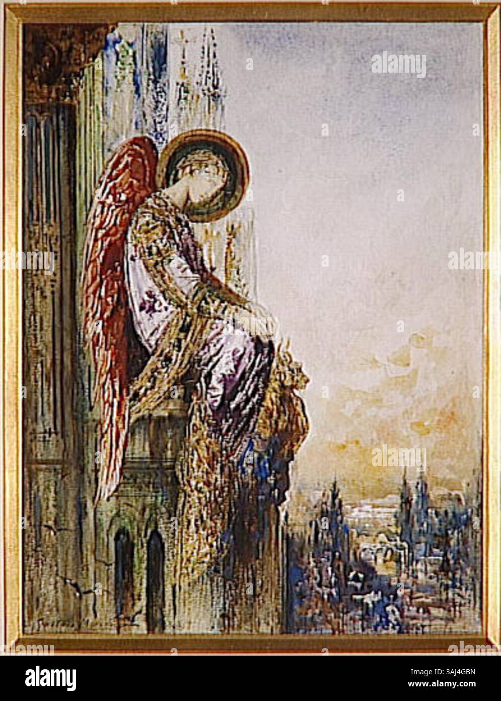 Un'opera d'arte di un angelo volante di Gustave Moreau, creata tra il 1850 e il 1895. Il pezzo cattura un essere celeste in movimento, che trasmette un senso di spiritualità e grazia divina, ospitato nel Musée Gustave Moreau. Foto Stock