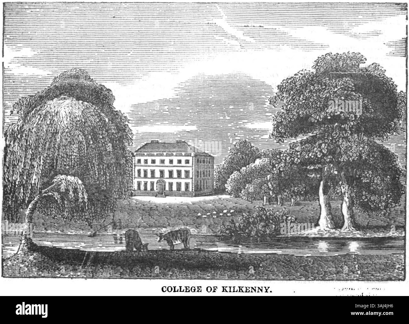 La rappresentazione del 1835 del College of Kilkenny, descritta nel "The Dublin Penny Journal", riflette la sua importanza storica come istituzione educativa in Irlanda. Foto Stock