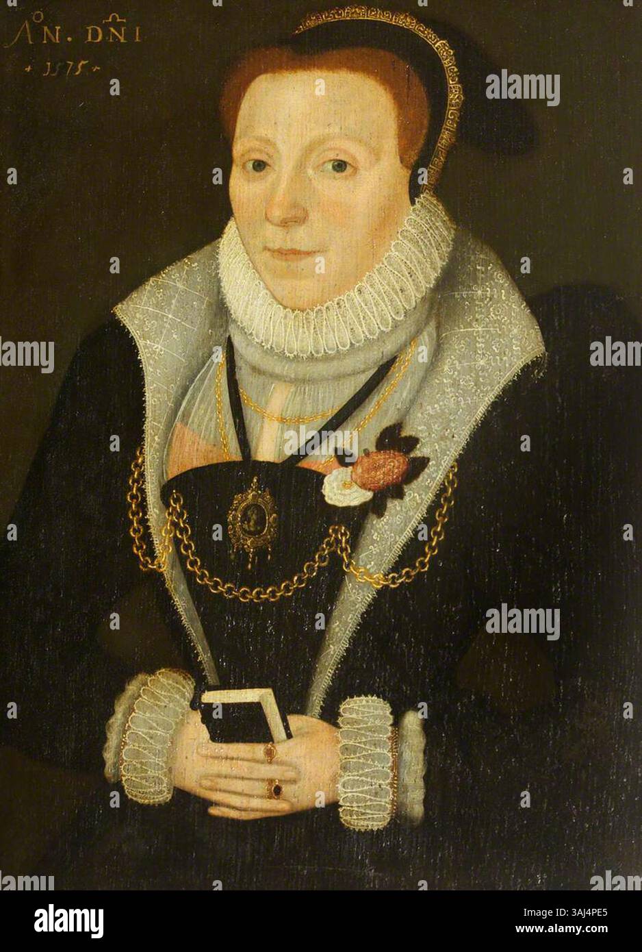 Questo ritratto del 1575 di Elisabetta di York la raffigura indossando la Rosa Bianca di York e la Rosa Rossa di Lancaster, simboleggiando l'unione delle due case. Il dipinto fa parte della National Trust Collection. Foto Stock