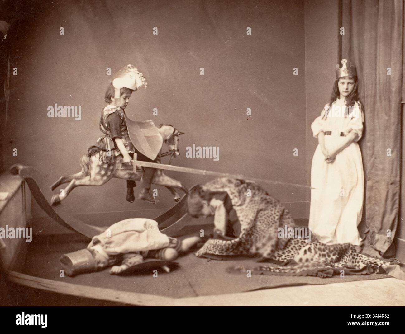 St. George and the Dragon, un'opera d'arte di Charles Lutwidge Dodgson (Lewis Carroll), raffigurante la leggendaria scena di cavalieri e draghi. Il pezzo è conservato al Metropolitan Museum of Art Foto Stock