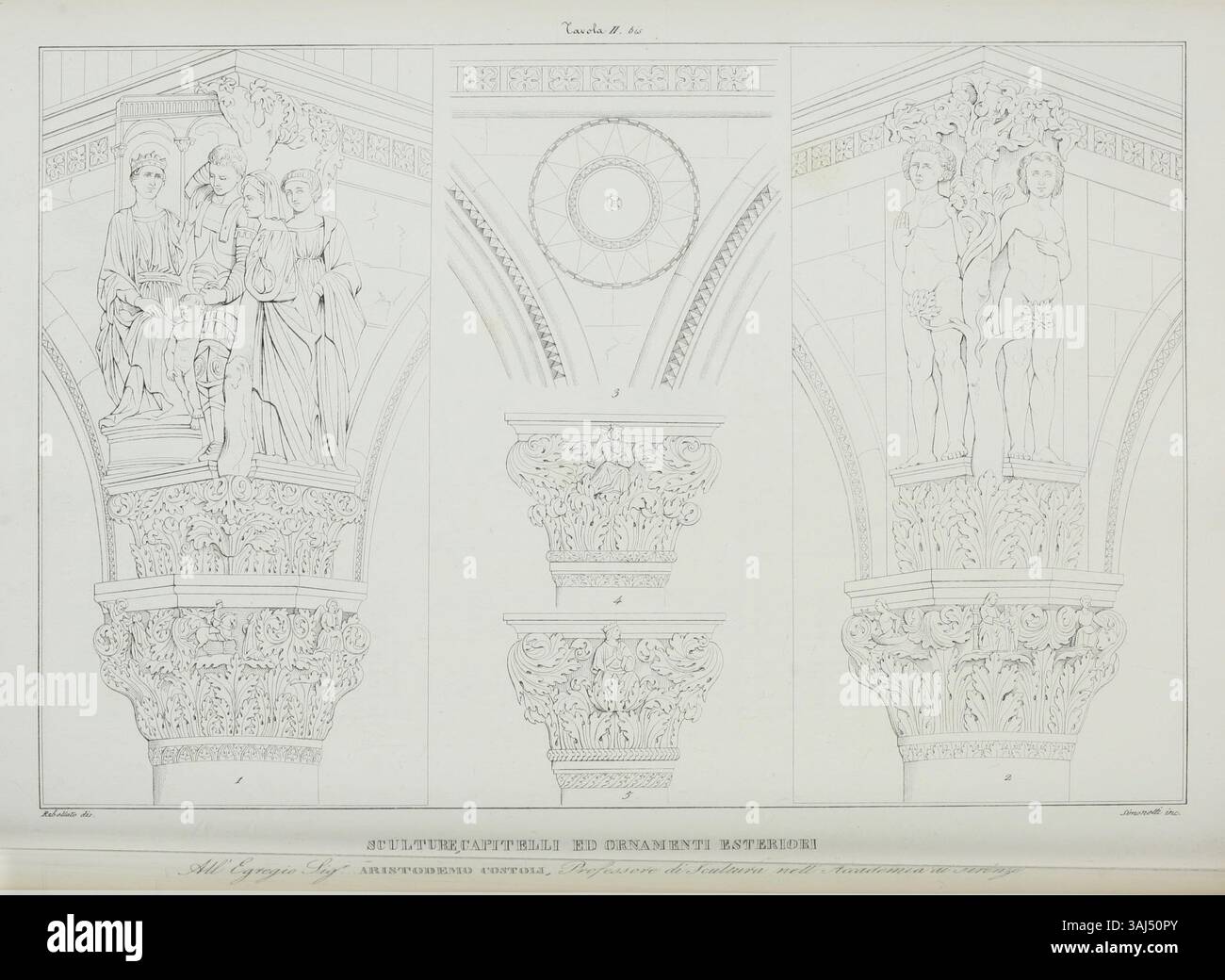 Questa incisione tratta dall'opera del 1853 di Francesco Zanotto *il Palazzo Ducale di Venezia* raffigura il Palazzo Ducale di Venezia. L'illustrazione dettagliata mostra la bellezza architettonica dell'iconico monumento veneziano, che riflette la grandezza e la storia del palazzo. Foto Stock