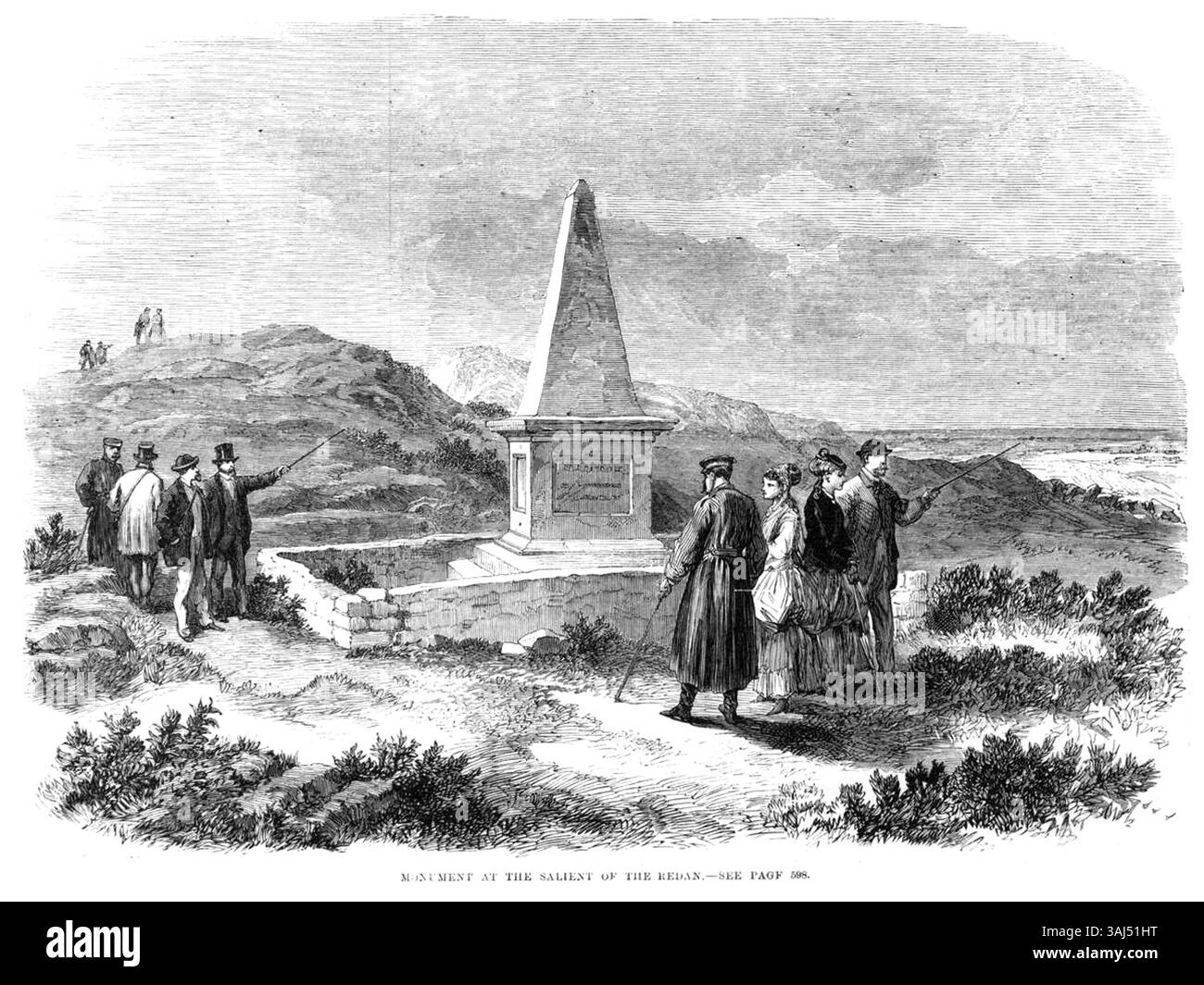 Questa incisione del 1869 del The Illustrated London News mostra l'obelisco in pietra bianca eretto nell'angolo saliente del Redan per commemorare i soldati e gli ufficiali britannici uccisi durante la guerra di Crimea. Il Redan, una fortificazione russa, ha visto feroci assalti, e questo monumento è una testimonianza di coloro che sono morti durante il conflitto. Foto Stock