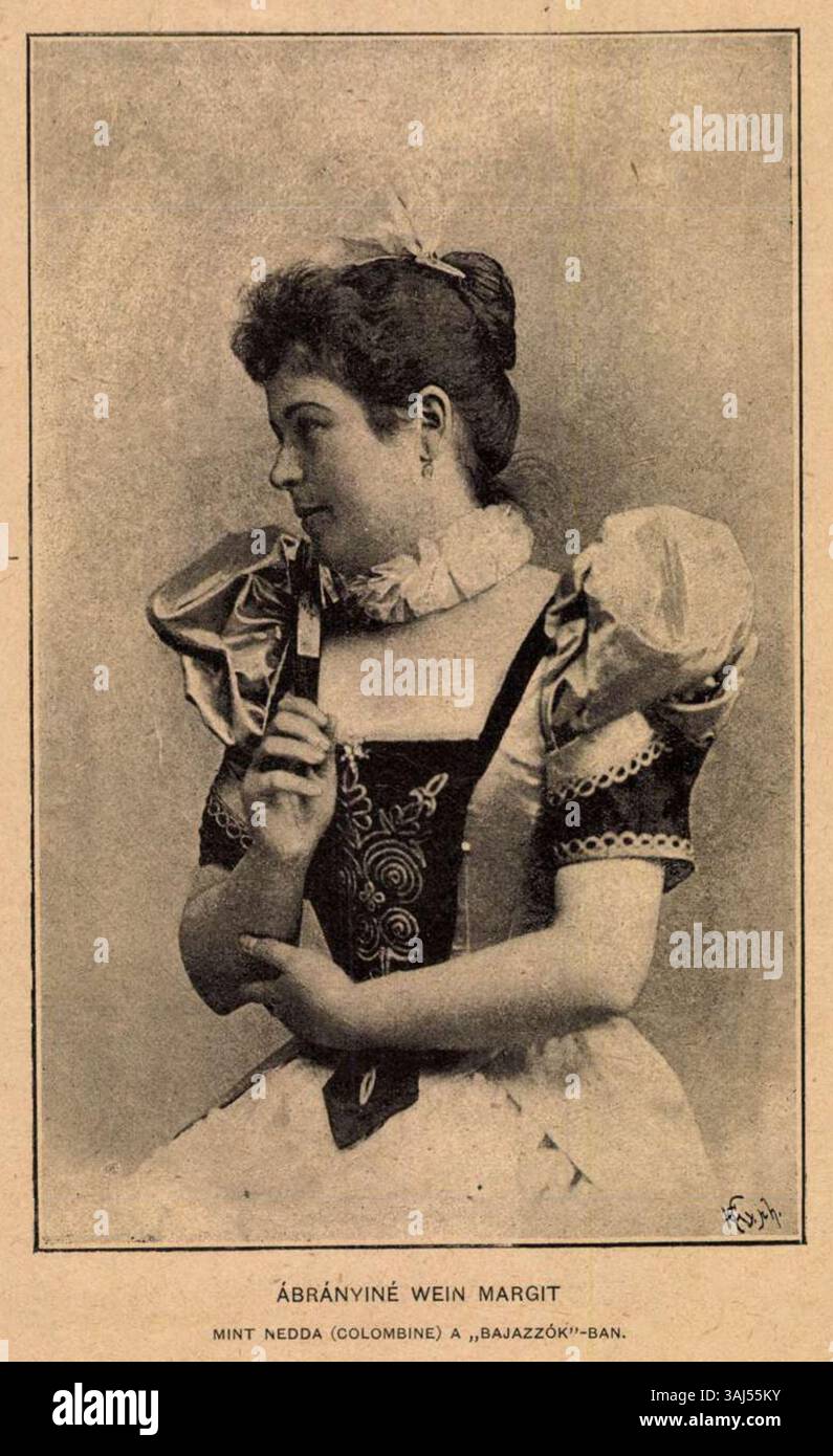 Wein Margit è stato un cantante d'opera ungherese (soprano) nato nel 1861 e morto nel 1948. Era nota per le sue esibizioni nella scena dell'opera. Questo lavoro, risalente al 1893, è legato ai suoi contributi artistici alla cultura lirica ungherese durante la fine del XIX secolo. Foto Stock