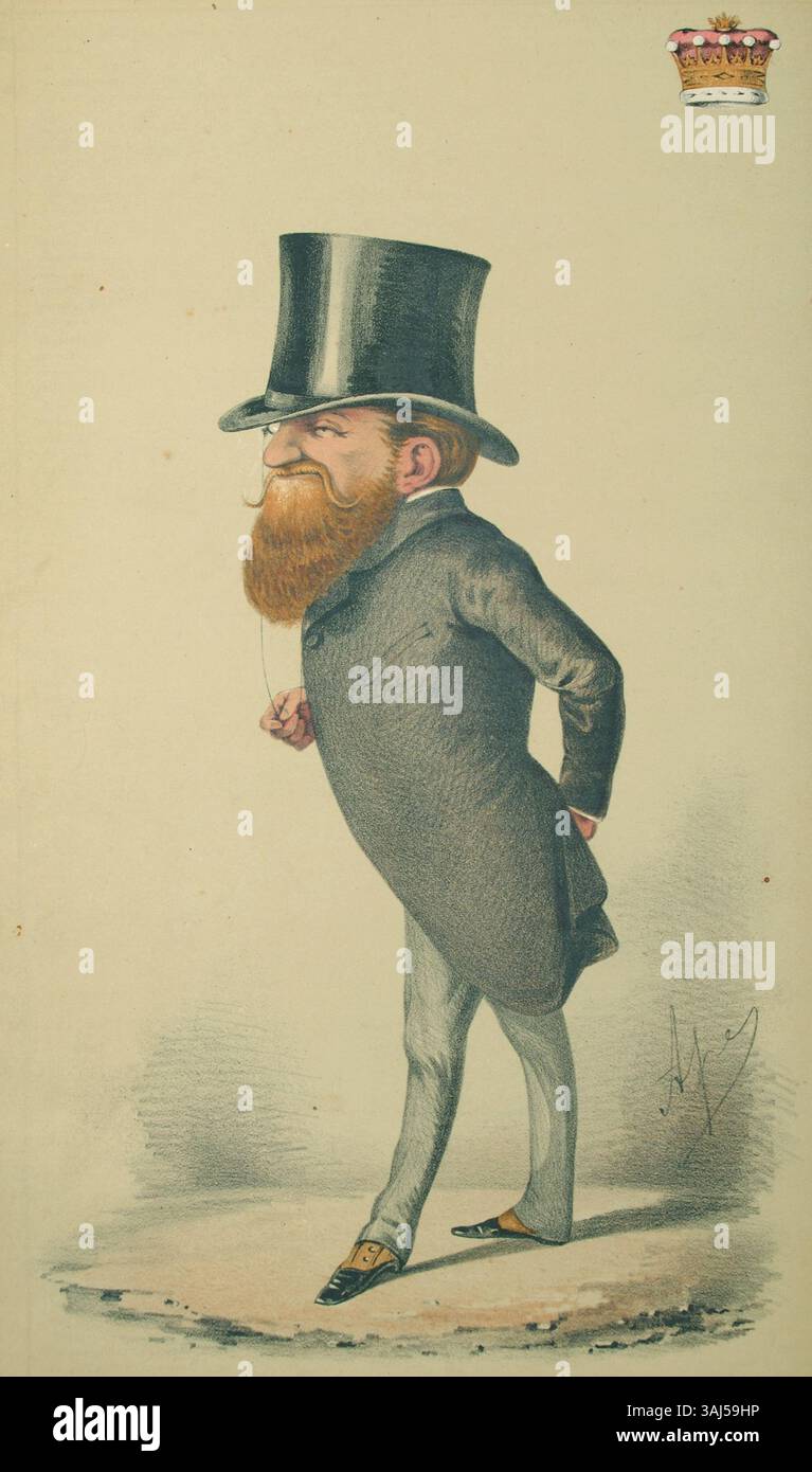 La caricatura di Carlo Pellegrini dal numero del 1869 di Vanity Fair raffigura Lord de Grey e Ripon. La rappresentazione umoristica riflette lo stile satirico delle vignette politiche del XIX secolo. Foto Stock