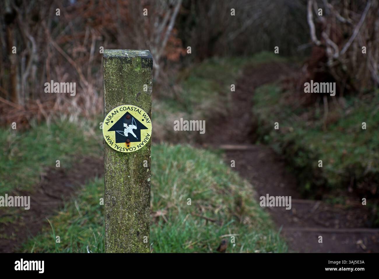 Arran Coastal Way segnavia sull'isola di Arran, North Ayrshire, Scozia, Regno Unito. Foto Stock