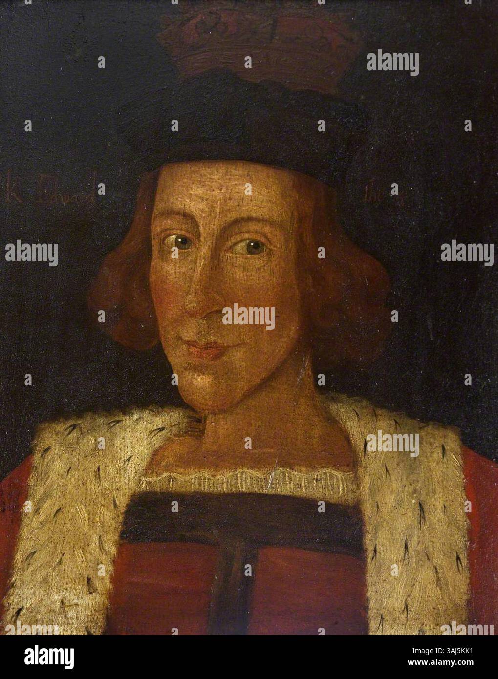 Questo ritratto, datato intorno al 1650, si crede raffigurasse Edoardo IV (1442-1483), re d'Inghilterra. L'olio sul pannello lo ritrae in abiti regali, catturando la sua statura reale. Foto Stock