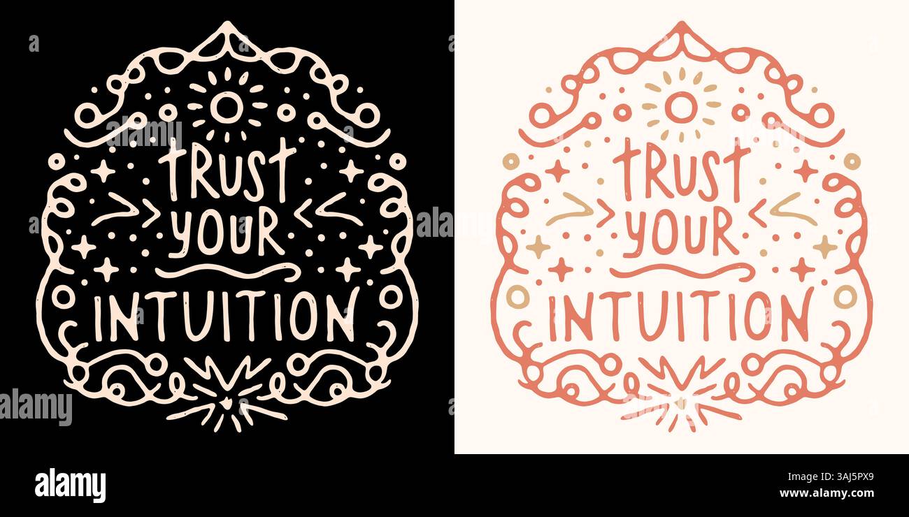 Fidatevi della vostra intuizione celeste Crystal Witch art Universe Spiritual girl cita l'estetica credete in voi stessi autoadesivo cura maglietta design print. Illustrazione Vettoriale