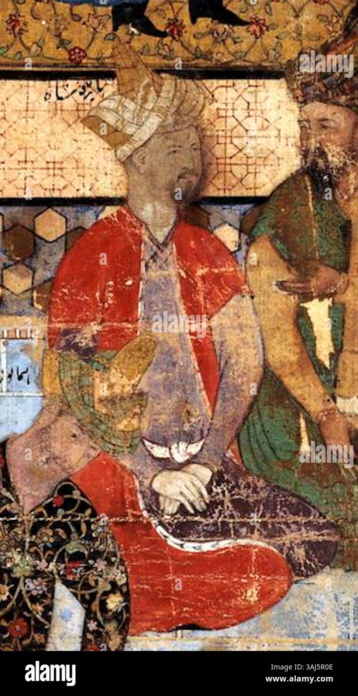 Questo ritratto di Babur da "i principi della Casa di Tamerlano" rappresenta il fondatore dell'Impero Moghul. Creata tra il 1550 e il 1555, l'opera riflette il significato di Babur nella storia dell'Asia centrale e dell'India. Foto Stock