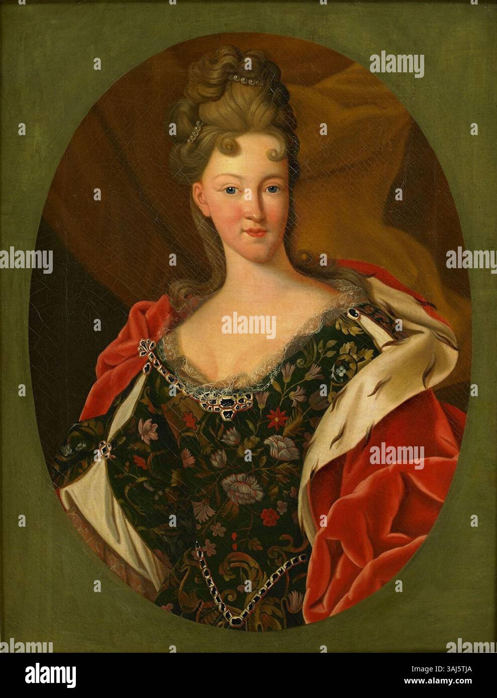 Questo ritratto del 1700-1702 raffigura Elisabetta Giuliana Francesco d'Assia-Homburg (1681-1707), moglie di Federico Guglielmo Adolfo, Principe di Nassau-Siegen. Il dipinto la cattura in abbigliamento regale, simboleggiando il suo status di membro della nobiltà tedesca. Foto Stock