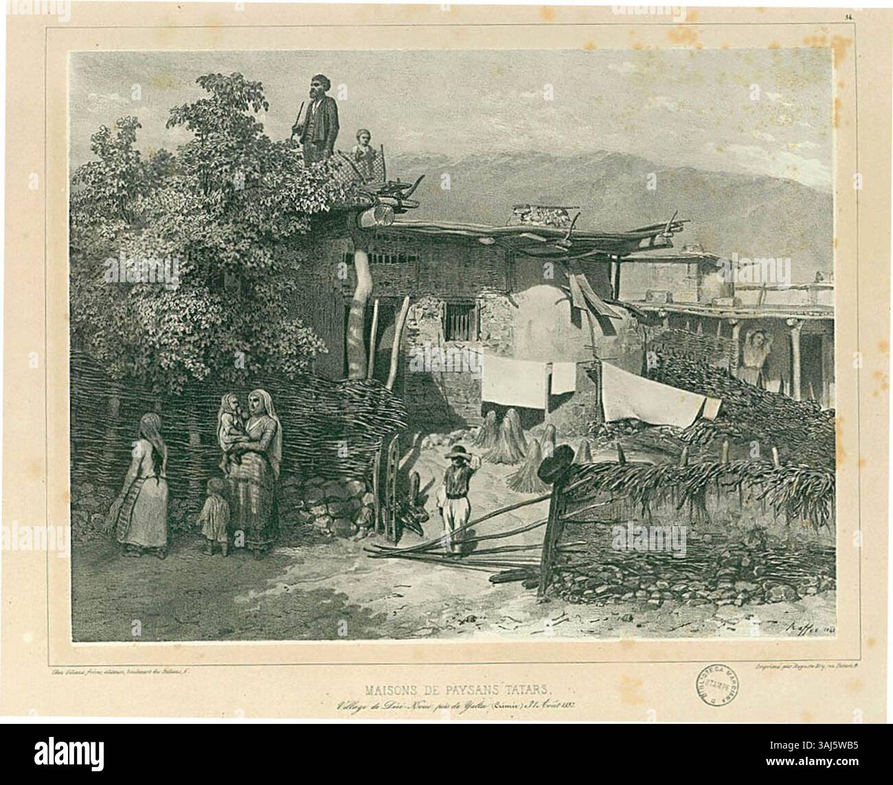 Dipinto di Auguste Raffet raffigurante le case dei contadini tartaro vicino a Yalta in Crimea, datato 1837-1841. Il pezzo riflette la vita rurale della Crimea durante il XIX secolo. Foto Stock Dipinto di Auguste Raffet raffigurante le case dei contadini tartaro vicino a Yalta in Crimea, datato 1837-1841. Il pezzo riflette la vita rurale della Crimea durante il XIX secolo. Foto Stock