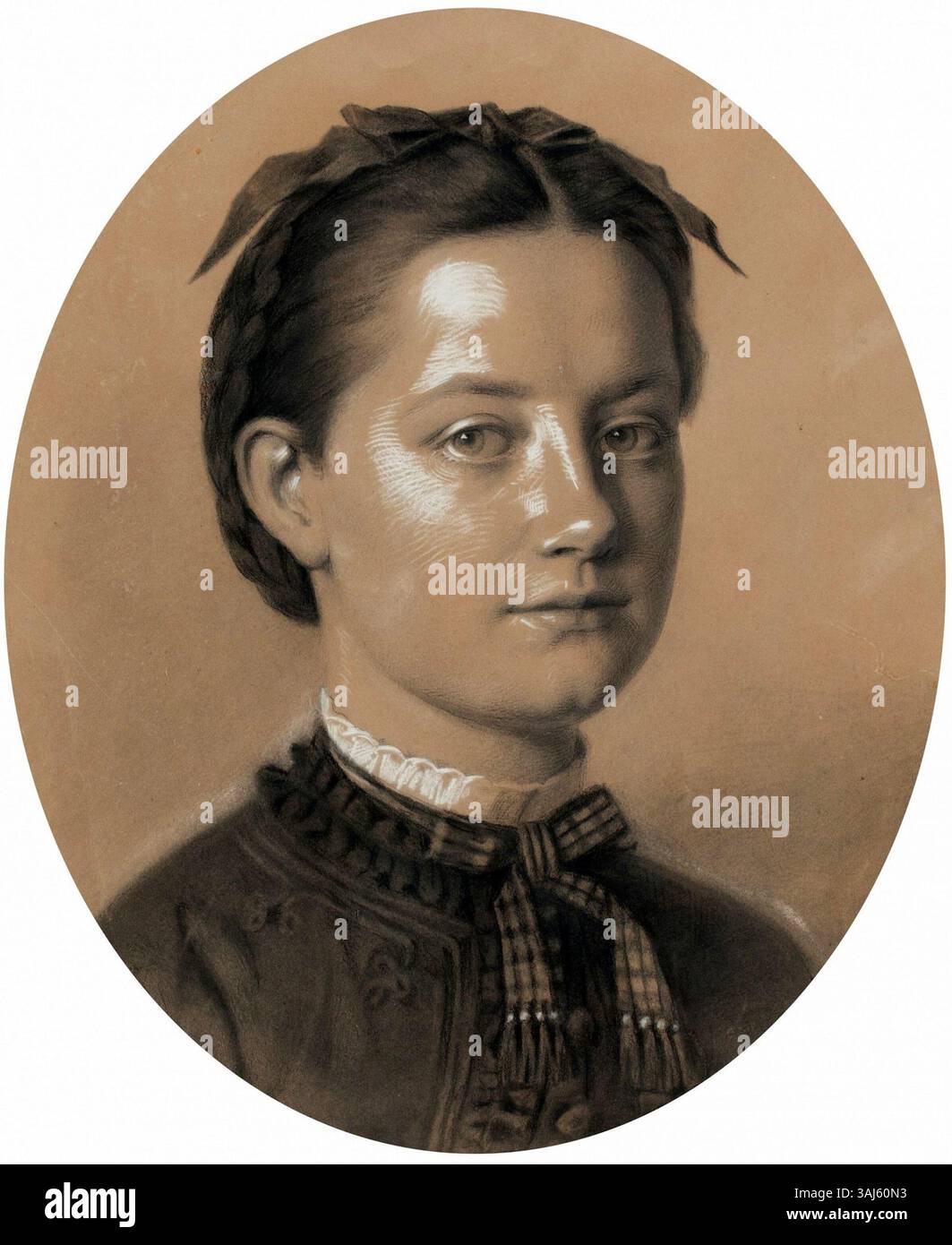 Il ritratto pastello di Helena Kochanowska di Artur Grottger del 1866, ospitato nel Museo Nazionale di Kielce, è una delicata rappresentazione di una figura storica polacca. Foto Stock