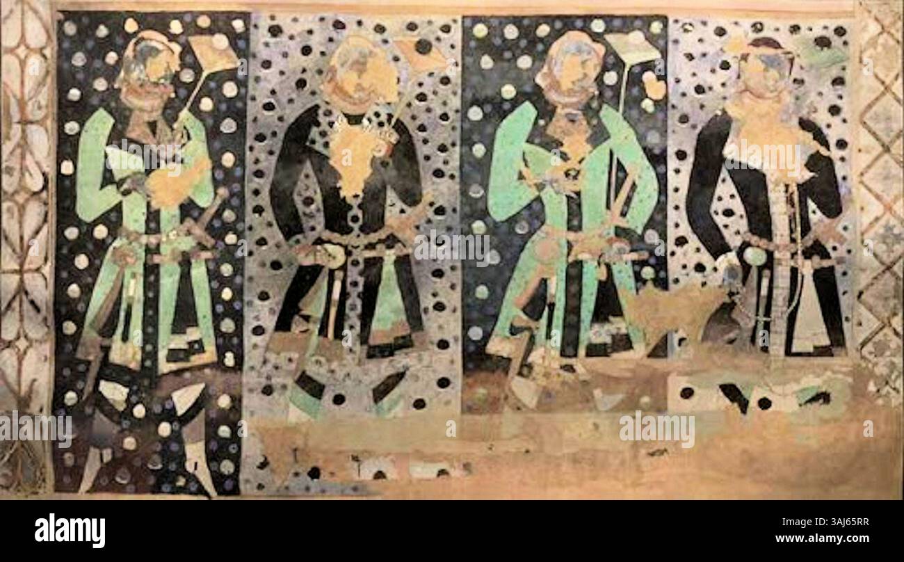 Il disegno della grotta Kizil del 30, creato da un pittore del vi secolo, fa parte delle grotte Kizil, un sito storico significativo. La fotografia dell'opera rimane indeterminata in termini di origine. Foto Stock