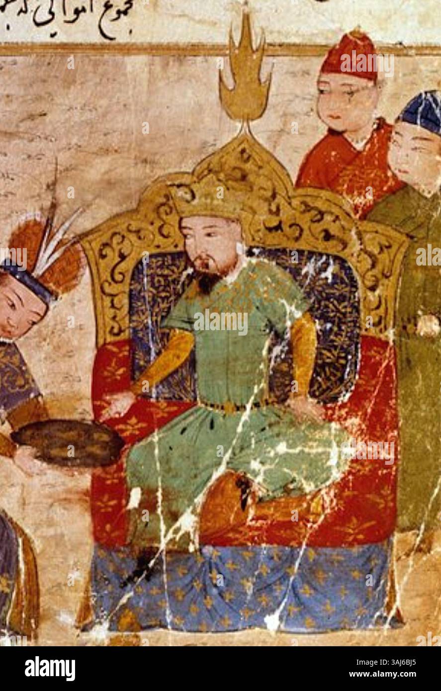 Questo dettaglio dalla miniatura persiana di Ogodei Khan, dal Jami al-Tawarikh, evidenzia l'importanza del sovrano mongolo nella storia dell'Impero mongolo, intorno al 1430. Foto Stock