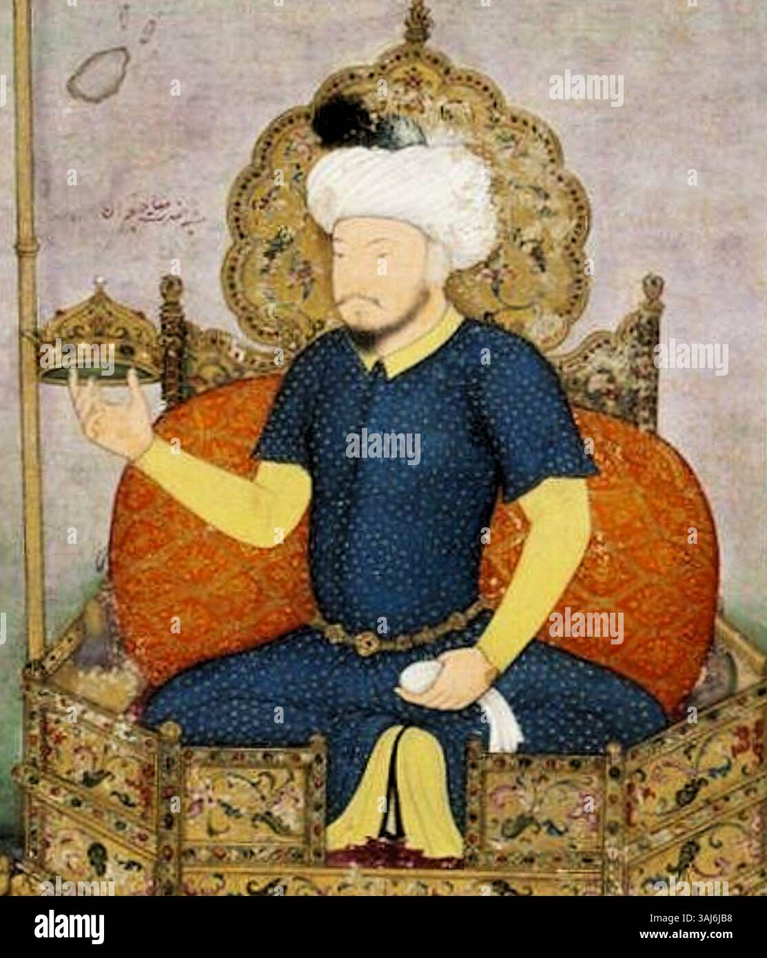 Questo dipinto del 1630 raffigura Timur, il fondatore dell'Impero timuride, che mostra il suo significato storico e lo status imperiale nel più ampio contesto della storia indiana e dell'Asia centrale. Foto Stock