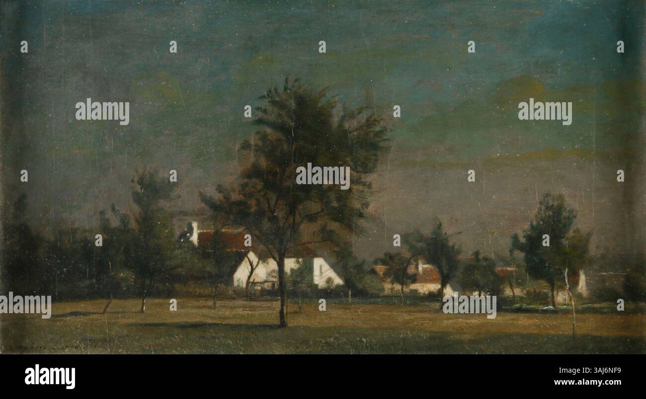 Eugène Lavieille, artista francese del XIX secolo, dipinse "Vollmondnacht a Veneux-Nadon" nel 1887. L'opera raffigura una serena scena notturna illuminata dalla luna a Veneux-Nadon, che mostra l'attenzione dell'artista sulla pittura paesaggistica durante la sua carriera. Foto Stock