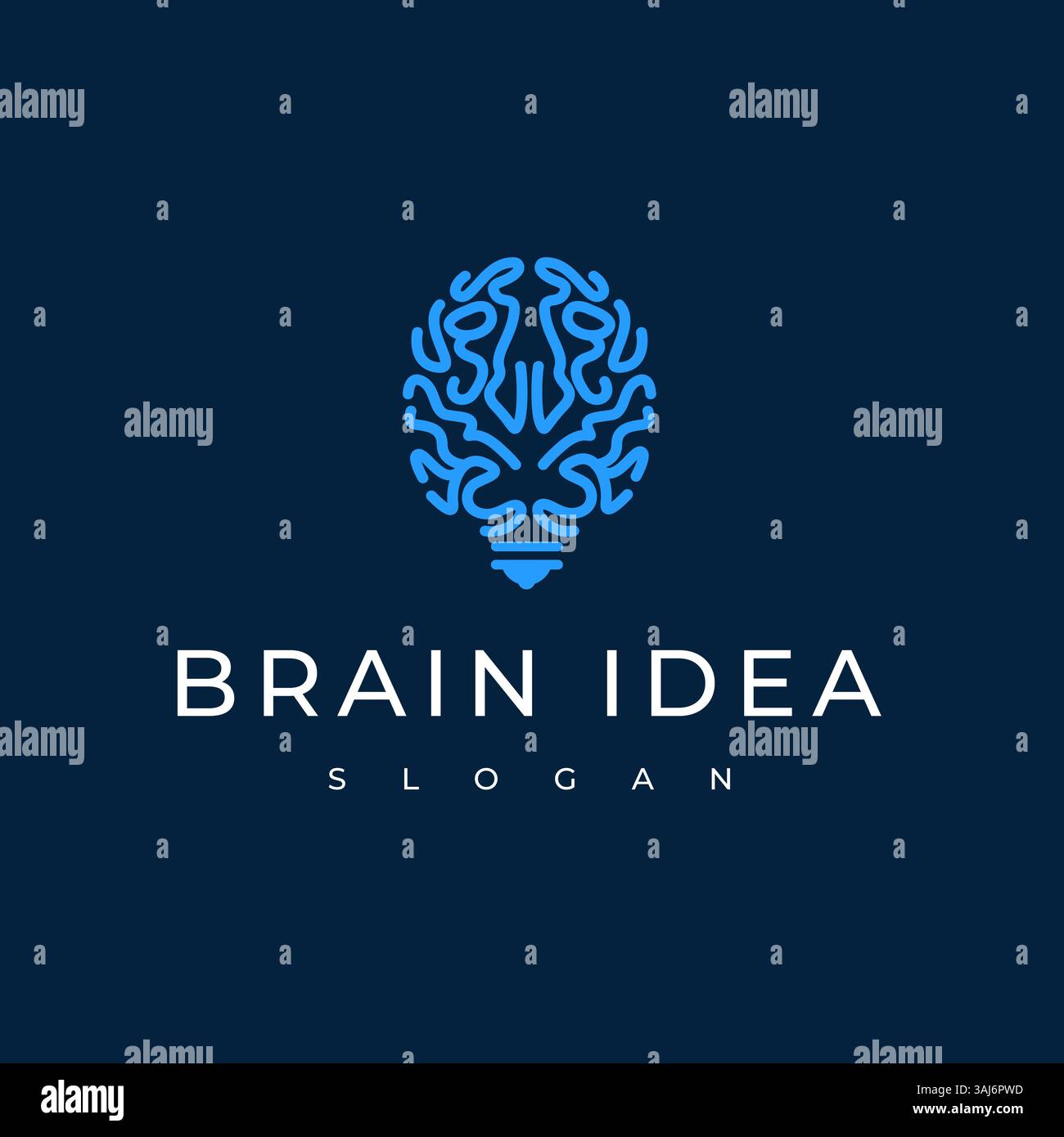 Lampadina moderna con logo Vector e simbolo cerebrale della tecnologia intelligente e dell'innovazione Illustrazione Vettoriale