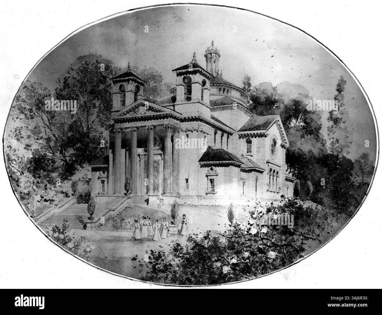 Il progetto per la Wellesley College Chapel, nota come Houghton Memorial Chapel, fu presentato da Peabody e Stearns. Si tratta di un notevole concorso architettonico per il college, che mostra lo stile architettonico del tempo con i suoi piani di progettazione e layout dettagliati. Foto Stock