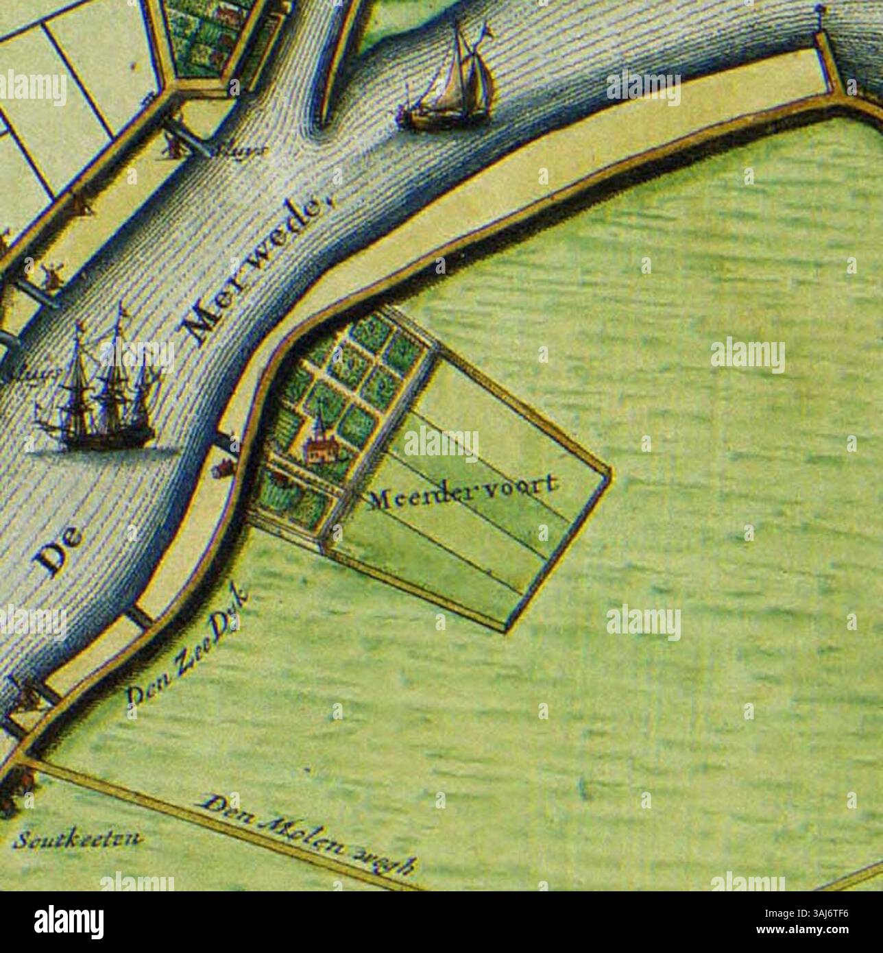 Questa mappa del 1673 di B. Stopendaal di Dordrecht e dei polder circostanti, lungo il fiume Merwede e Biesbosch, fornisce una descrizione geografica dettagliata della regione. Pubblicato da Mattheus van Nispen, è un importante manufatto storico che mostra le indagini fondiarie del XVII secolo. Foto Stock