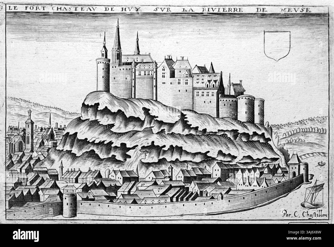 Questa stampa di Claude Chastillon, datata prima del 1905, è una ristampa della sua incisione originale. Chastillon, noto per le sue intricate incisioni, spesso raffigurava paesaggi e soggetti architettonici nelle sue opere. Foto Stock