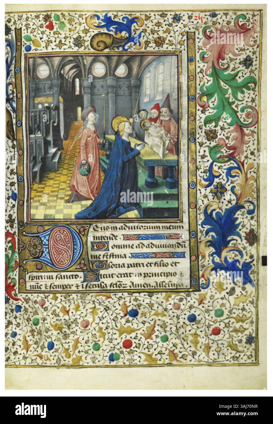 L'Heures et psautier à l'usage de Langres, illuminato dal Maestro di Michel Jouvenel, fu creato nel 1463. Questo manoscritto, che include una presentazione sulla scena del tempio, è un ricco esempio di arte religiosa tardo gotica. Illuminato su pergamena, è un pezzo di importanza storica ospitato in una collezione privata. Foto Stock