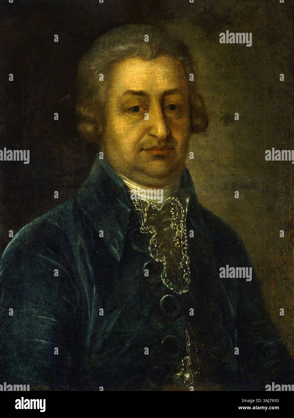 Questo ritratto del 1791, attribuito a Ivan Argunov, raffigura il conte M.S. Sheremetev. L'olio su tela cattura lo status e la nobiltà del soggetto, offrendo uno sguardo alla ritrattistica aristocratica russa. Foto Stock