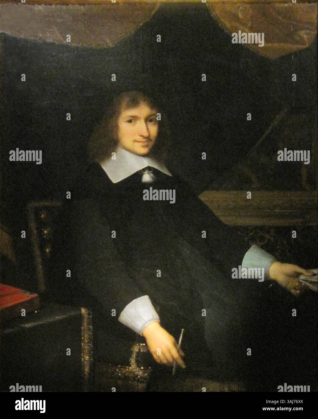 Un'altra vista del ritratto del XVII secolo di Nicolas Fouquet di Charles le Brun, che mostra il ministro francese in una posa maestosa a Vaux-le-Vicomte. Foto Stock