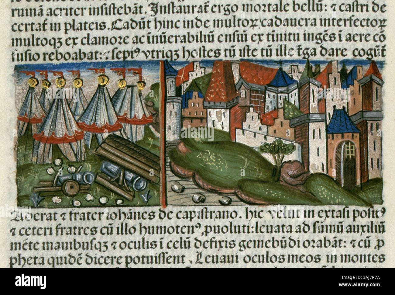 Questa cronaca medievale, scritta da Johannes Thuróczy, racconta l'assedio di Belgrado nel 1456. L'evento fu fondamentale per la difesa dell'Ungheria contro l'Impero ottomano. La cronaca di Thuróczy offre un resoconto dettagliato dell'assedio, delle sue strategie militari e delle figure chiave coinvolte. Foto Stock