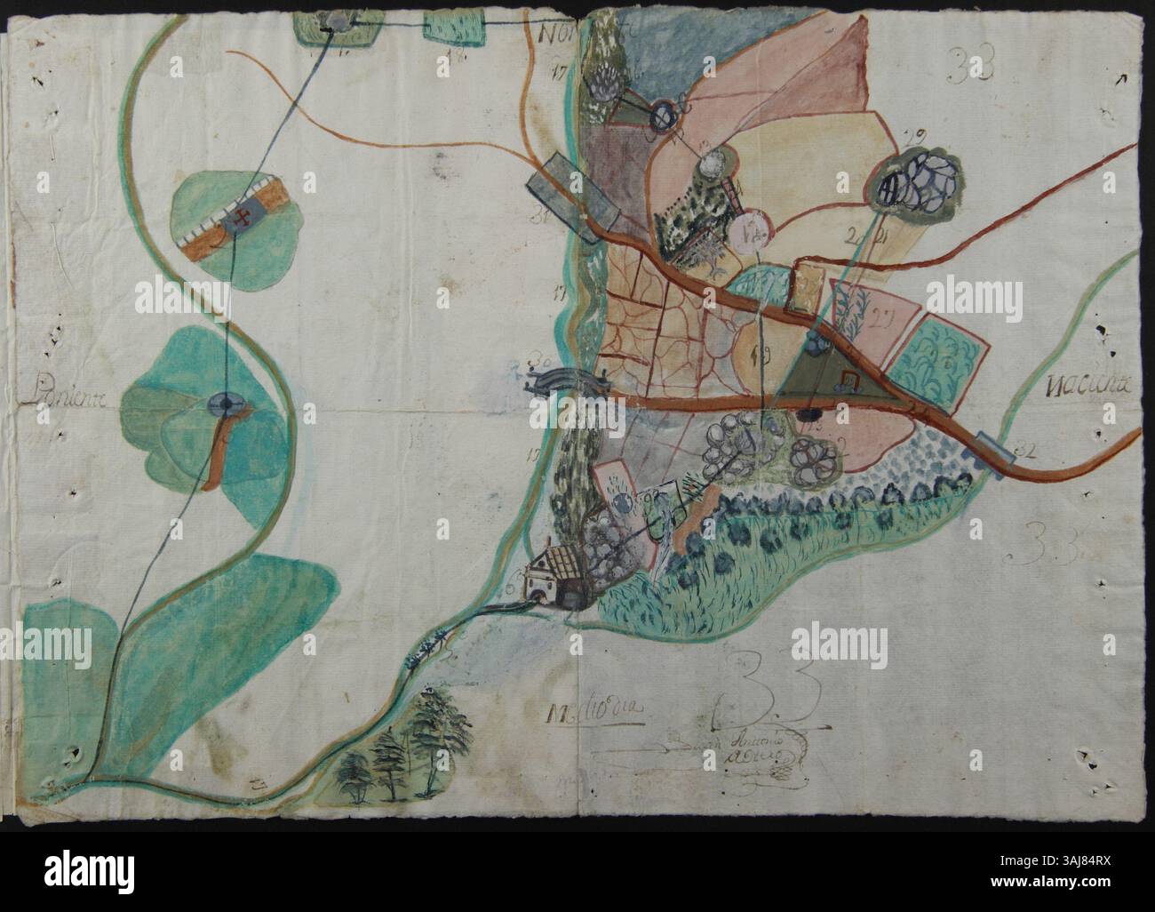 Questa terza mappa di Juan Antonio de Otero, creata nel 1773, presenta ulteriori dettagli del Couto de Vila-Seco e delle sue aree circostanti nella regione di San Cristovo de CEA, contribuendo alla risoluzione della disputa territoriale in Galizia. Foto Stock
