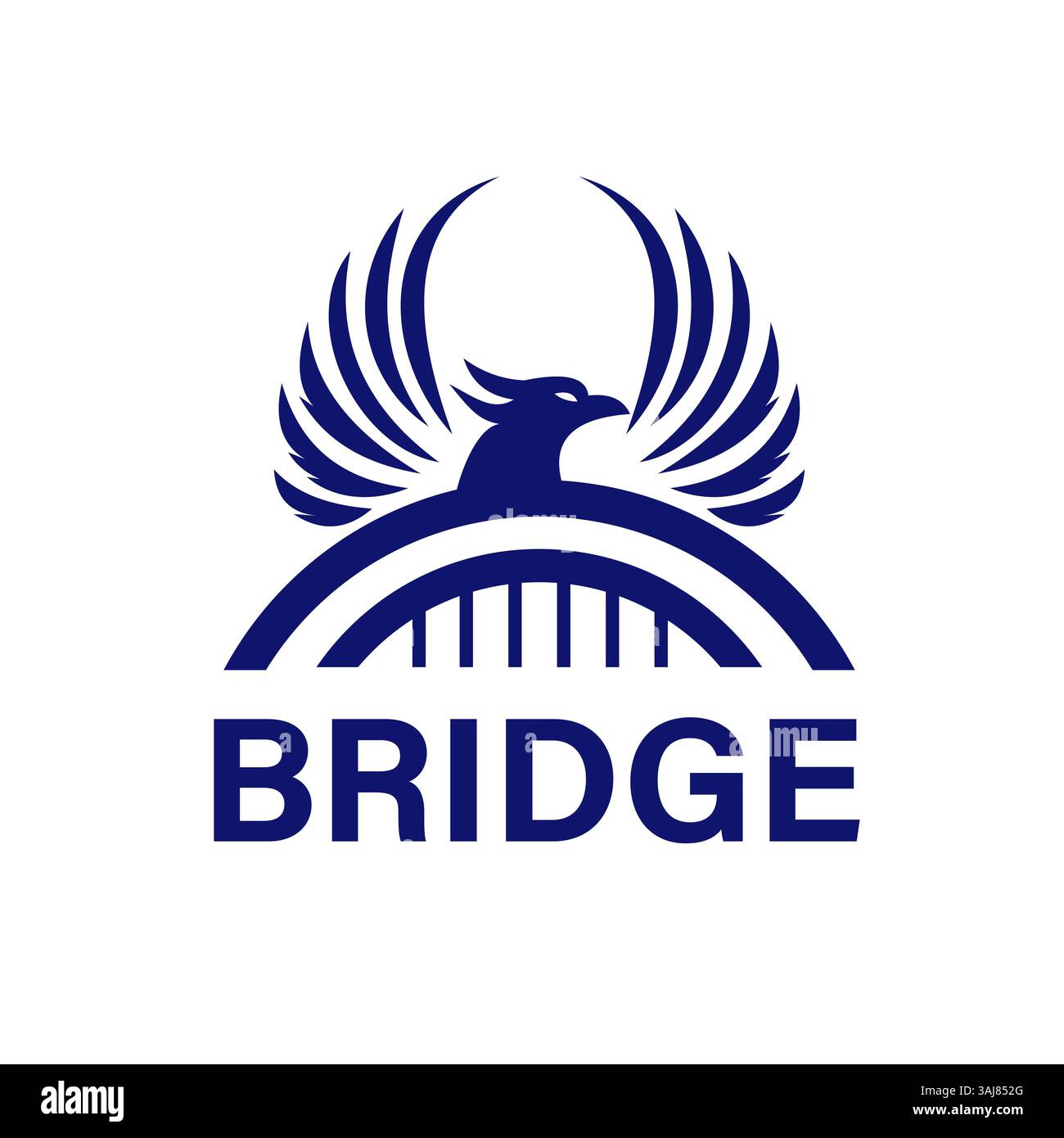 Design minimalista con logo Bridge e illustrazione vettoriale Phoenix con ali aperte Illustrazione Vettoriale