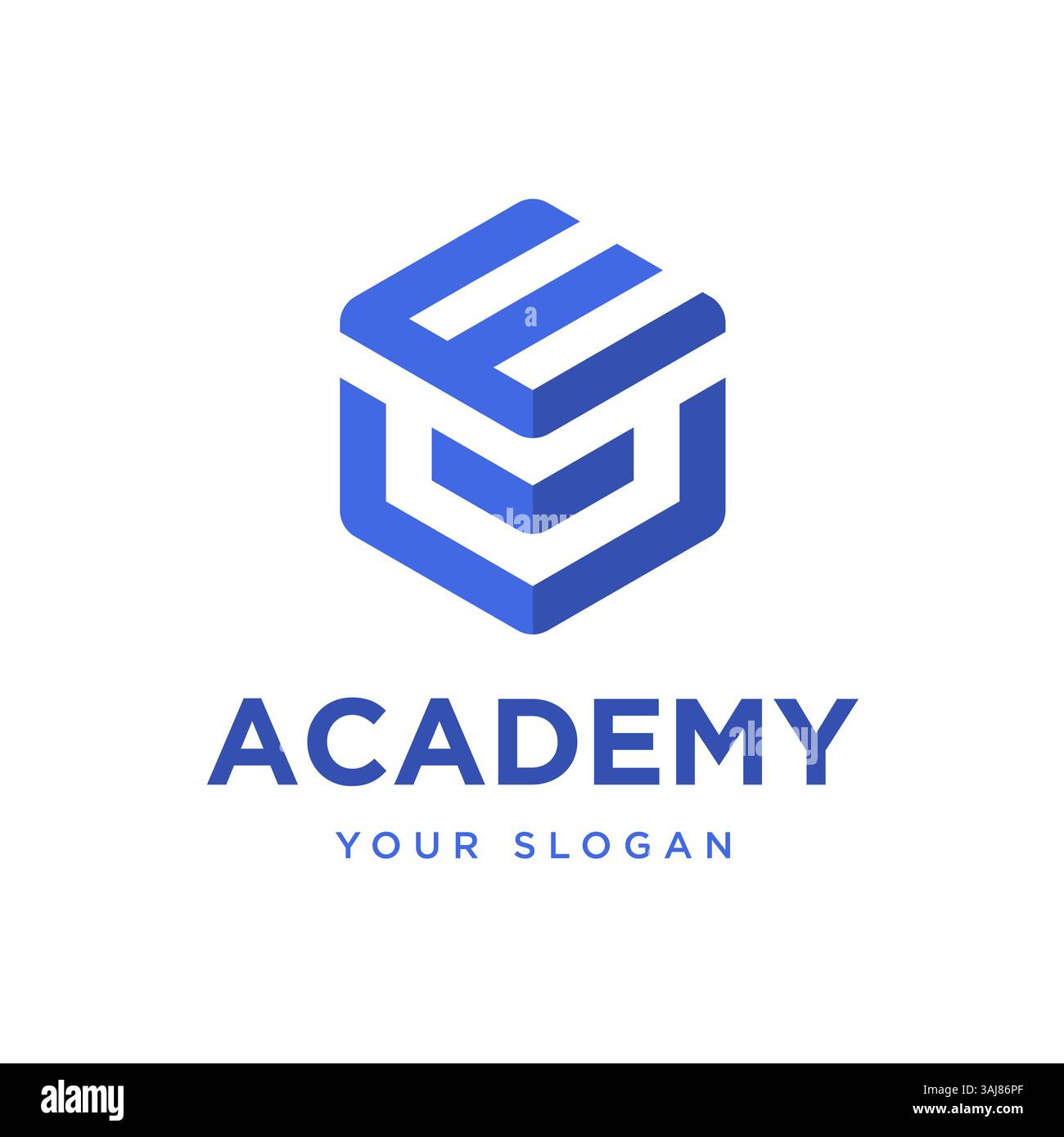 Logo vettoriale esagonale moderno con lettera e e cappello per laureati Design esclusivo Education per la progettazione del logo scolastico Illustrazione Vettoriale