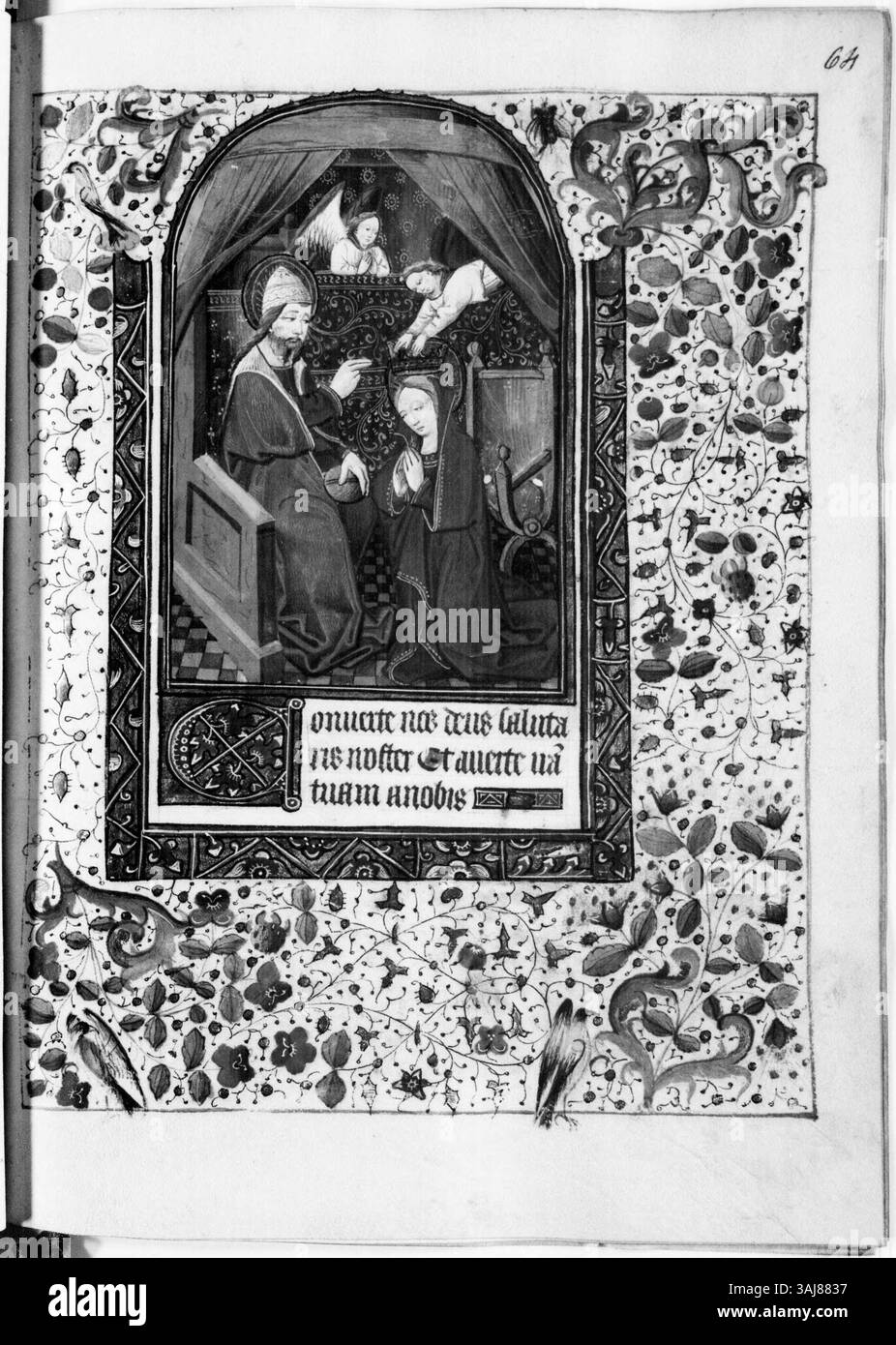Questa illuminazione del "Livre d'heures de Louis XVIII" (1460 circa), raffigura l'Incoronazione della Vergine, creata dal Maestro del Messale di Troyes. Il manoscritto si trova presso la Bibliothèque nationale de France e mostra un'eccezionale arte gotica. Foto Stock
