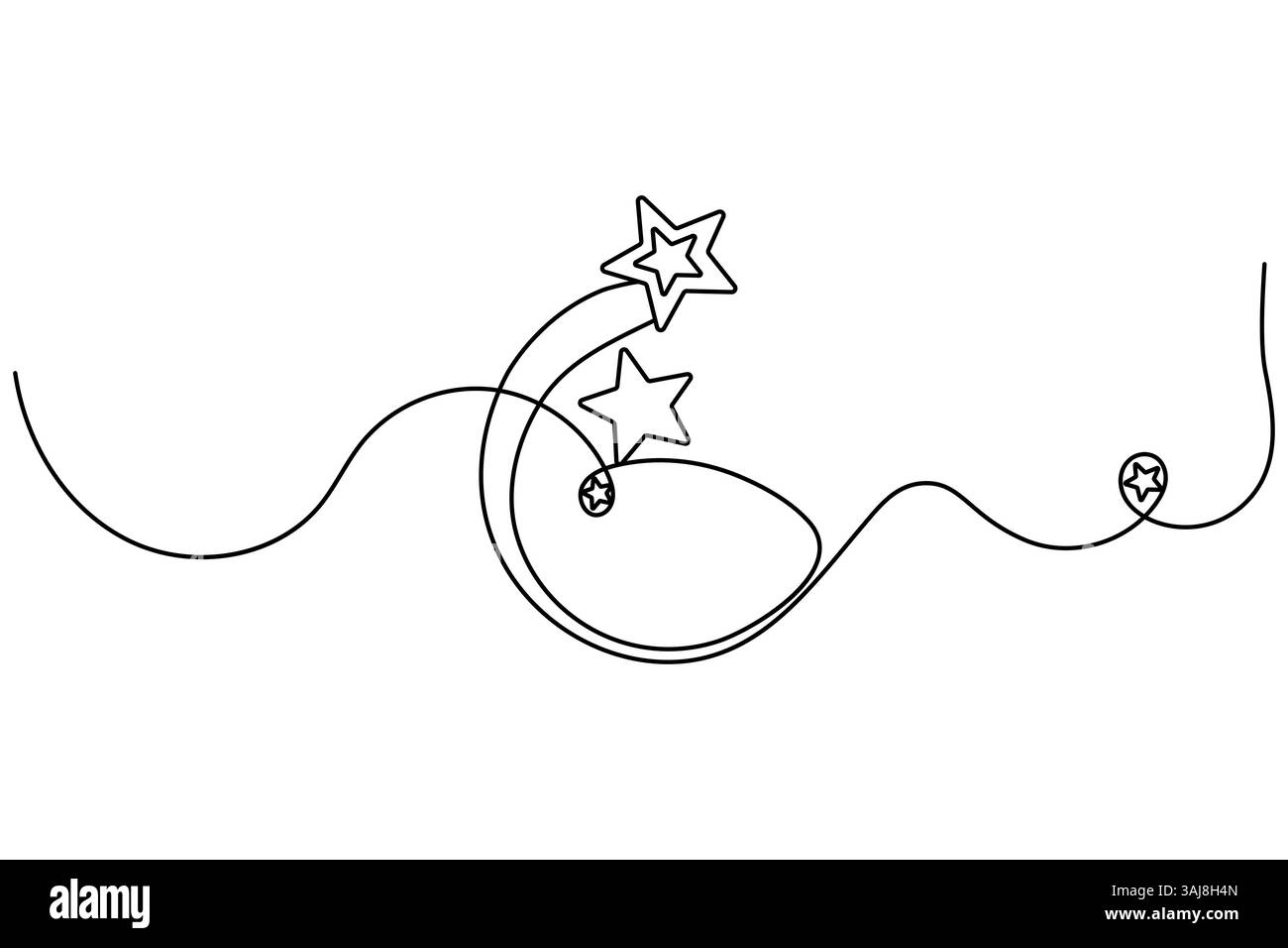 Illustrazione grafica a linea singola continua a stella e vettoriale di contorno isolato Illustrazione Vettoriale