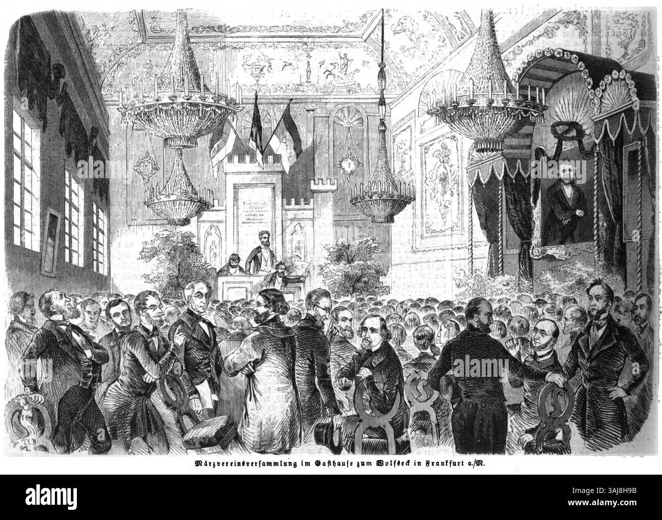 Questo documento fa riferimento a una riunione dell'Associazione centrale di marzo tenutasi il 6 maggio 1849 presso la locanda Wolfseck di Francoforte. L'evento faceva parte dei movimenti rivoluzionari del 1848-1849 in Germania. Foto Stock