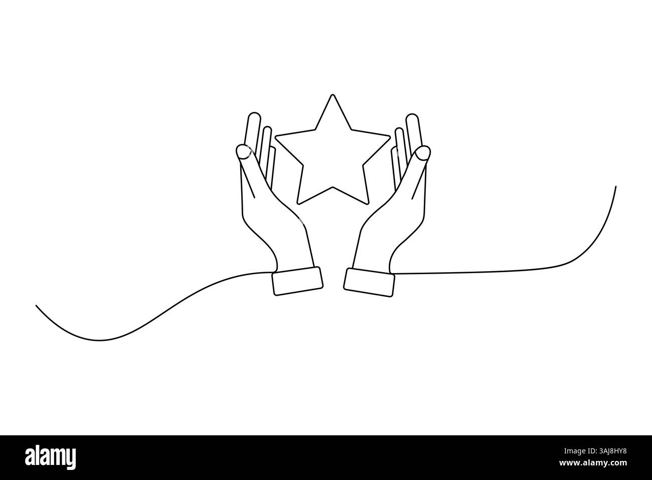 Illustrazione grafica a linea singola continua a stella e vettoriale di contorno isolato Illustrazione Vettoriale