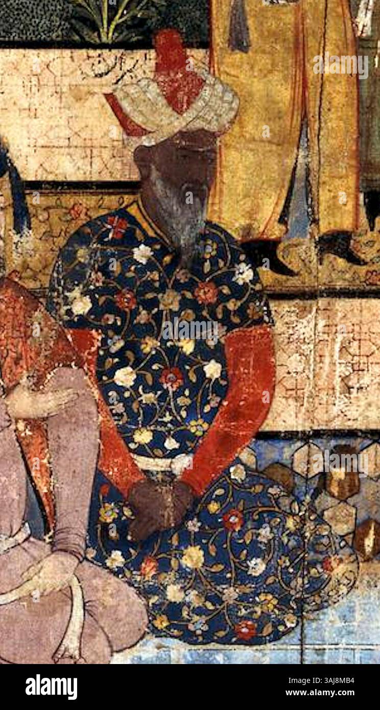 Questo ritratto di Miran Shah, dipinto tra il 1550 e il 1555, mostra il principe timuride con caratteristiche distintive che riflettono il suo status all'interno della famiglia reale. Foto Stock