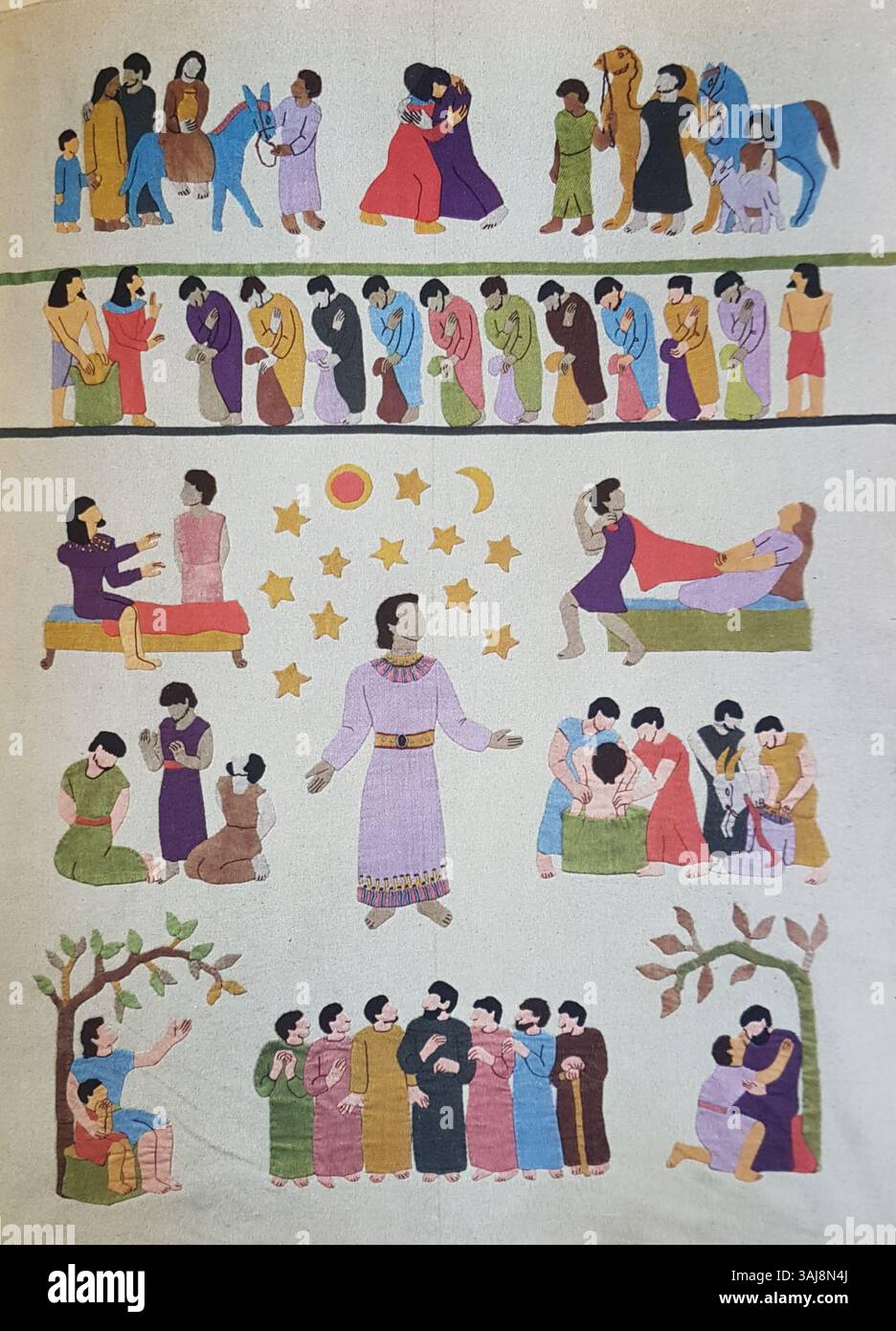 "Joseflegenden" di Esther Gehlin è una rappresentazione dipinta della leggenda di Giuseppe, che mostra lo stile unico dell'artista e il suo approccio all'arte narrativa nella pittura svedese. Foto Stock