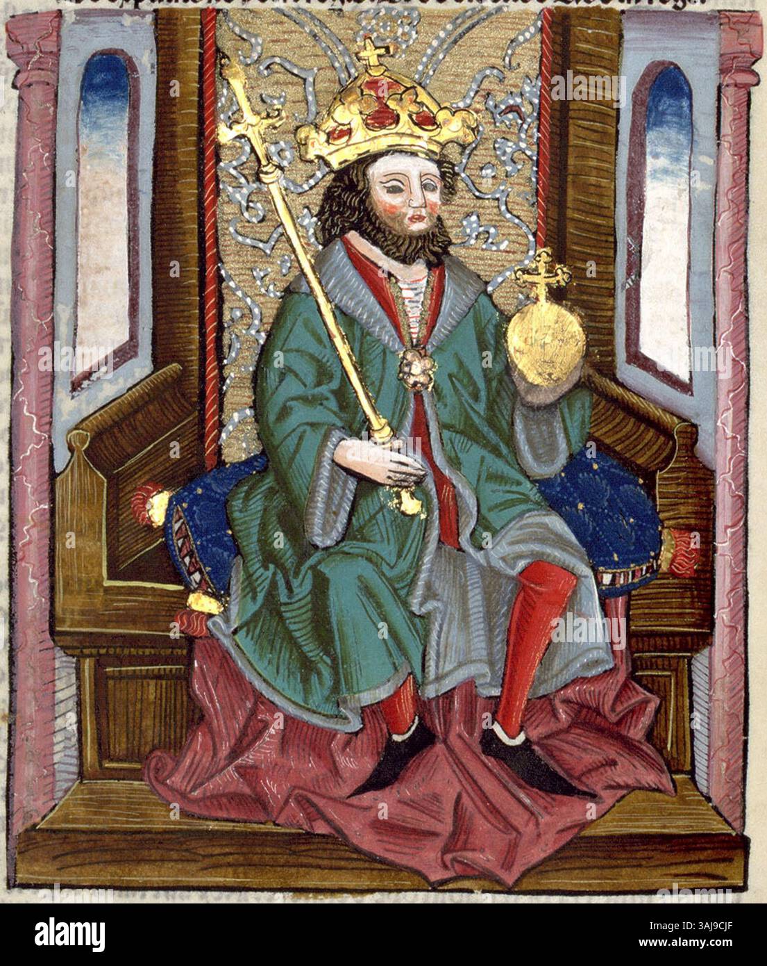 Chronica Hungarorum di Johannes Thuróczy, scritta nel 1488, descrive re Samuel Aba d'Ungheria. Questa sezione della cronaca si concentra sul suo regno e sulle sue sfide, offrendo una visione del turbolento paesaggio politico dell'Ungheria durante il suo governo. Foto Stock