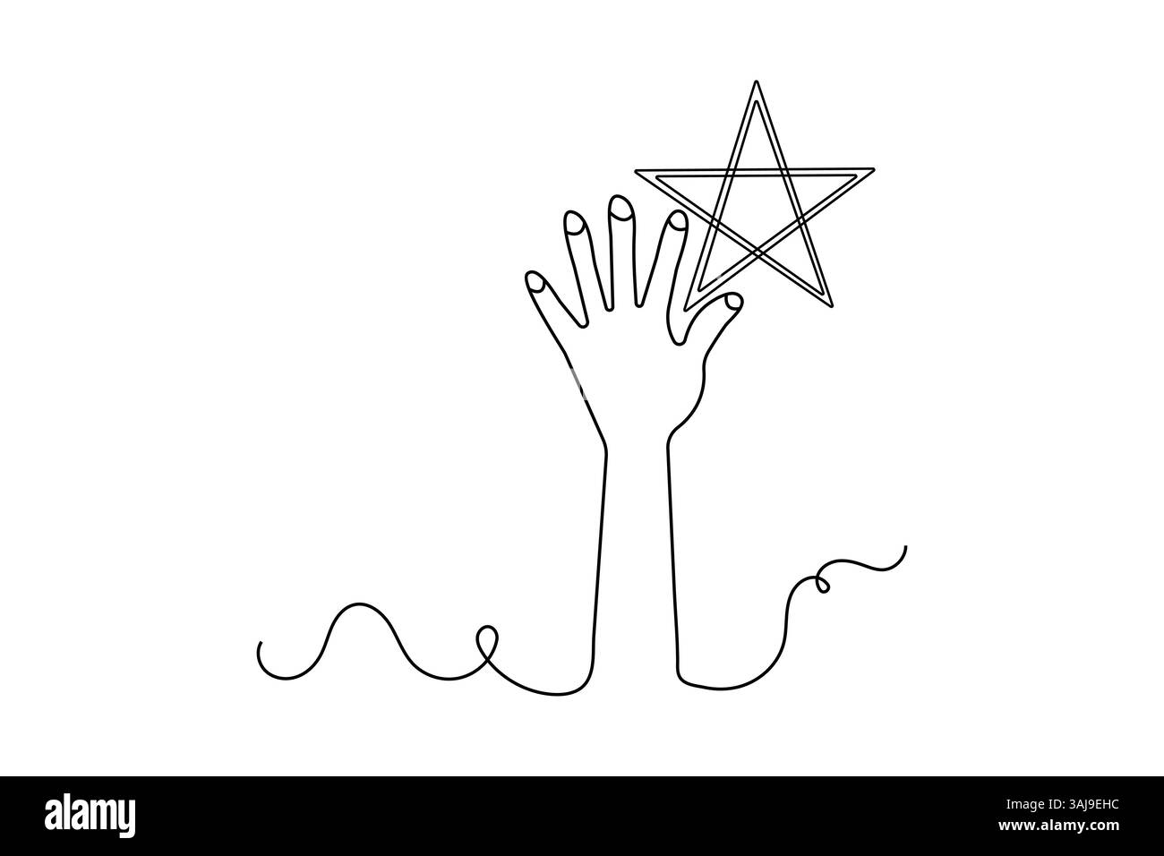 Illustrazione grafica a linea singola continua a stella e vettoriale di contorno isolato Illustrazione Vettoriale