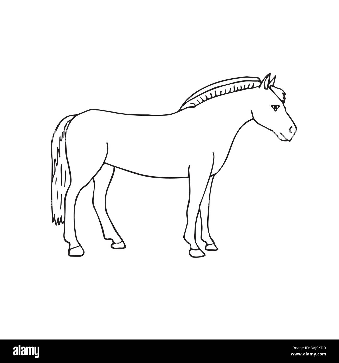 Disegnare a mano il doodle disegna il vettore delinea il cavallo fiordo isolato su sfondo bianco Illustrazione Vettoriale