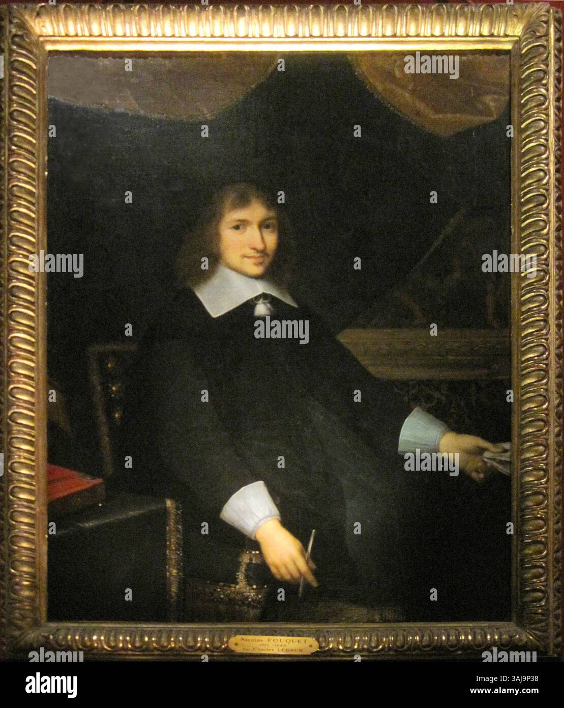 Un ritratto del XVII secolo di Nicolas Fouquet, dipinto da Charles le Brun, raffigurante il ministro francese in abiti elaborati a Vaux-le-Vicomte. Foto Stock