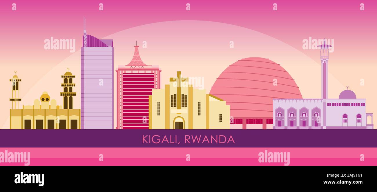 Panorama dello skyline del tramonto della città di Kigali, Ruanda - illustrazione vettoriale Illustrazione Vettoriale