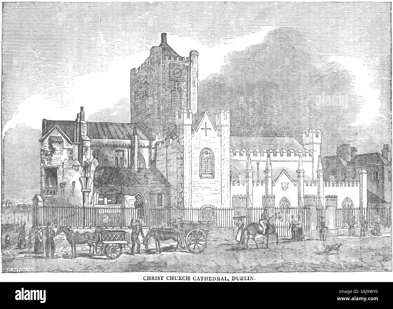 Christ Church Cathedral di Dublino, come catturato nel 1835, che mostra la sua architettura neogotica. L'iconica cattedrale è un importante edificio religioso e storico di Dublino, noto per il suo design intricato e la posizione prominente in città. Foto Stock